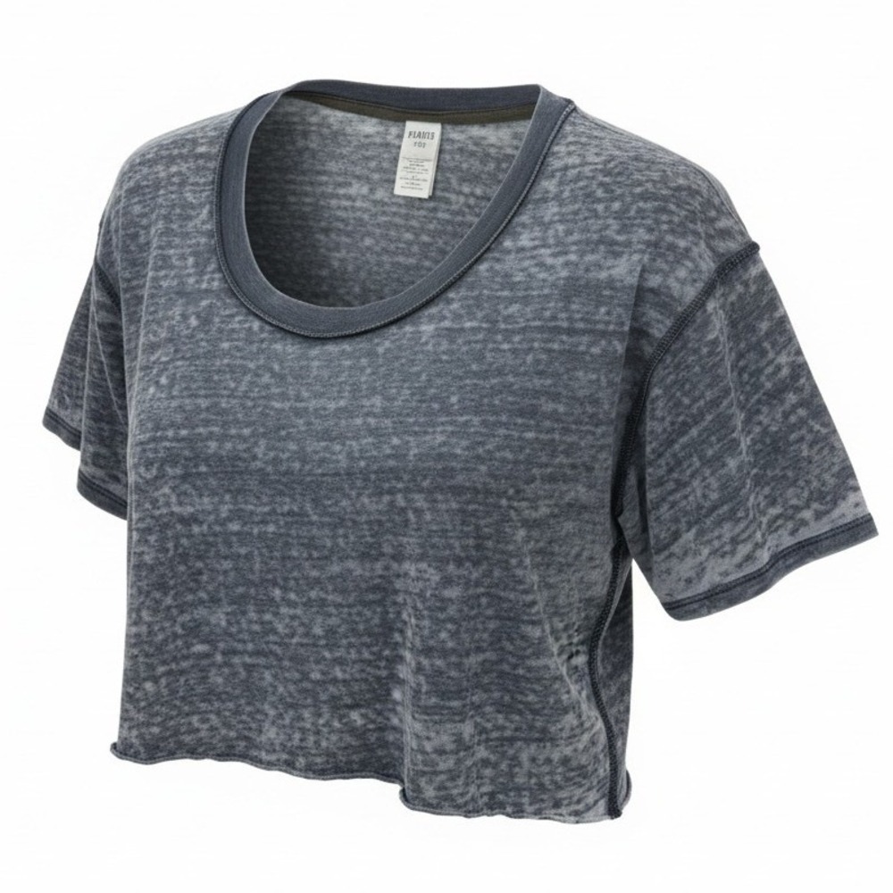 We The Free Crop Top Womens S Small‎ Gray Burnout Raw Hem Short Sleeve Tee